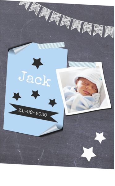 Geboortekaartje met eigen foto, wel zo uniek! - hip geboortekaartje op krijtbord met eigen foto jongen mak16081205, erh