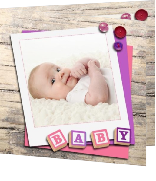 Geboortekaartje met eigen foto, wel zo uniek! - foto geboortekaartje prikbord hout meisje jb1410001, vk