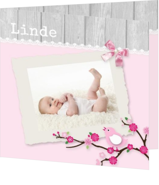 Geboortekaartje met eigen foto, wel zo uniek! - geboortekaartje met foto roze 20140113, vk