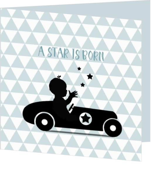 Geboortekaartje driehoek met jongen in auto