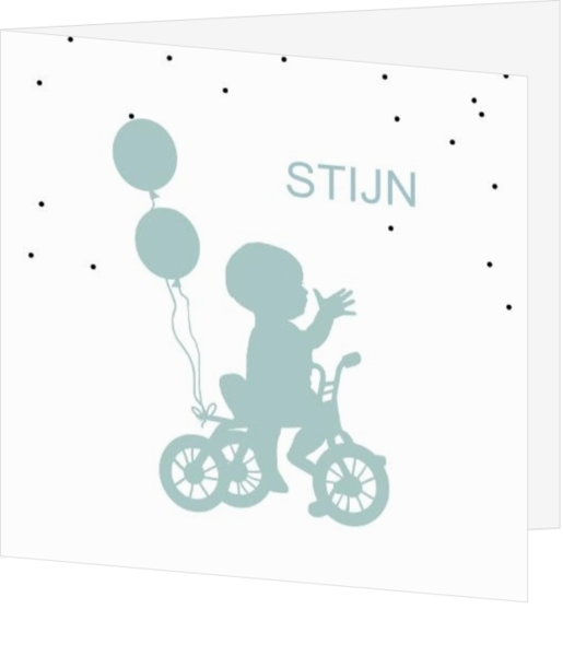 Geboortekaartje jongen op fiets met ballonnen