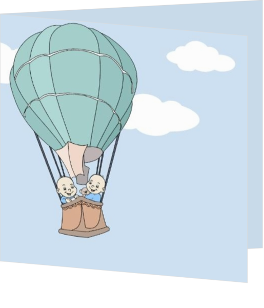 Geboortekaartjes voor een tweeling geboorte - geboortekaartje tweeling jongens in luchtballon jb17042410, vk