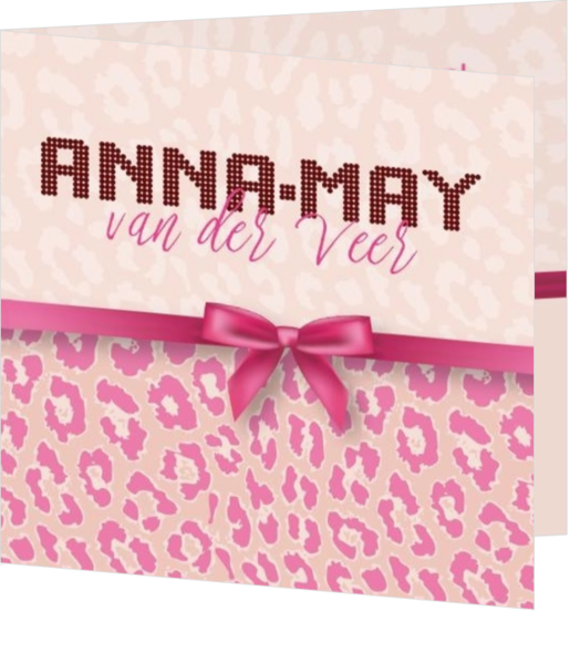 Geboortekaartje voor een dochter of meisje - geboortekaartje roze strik modern