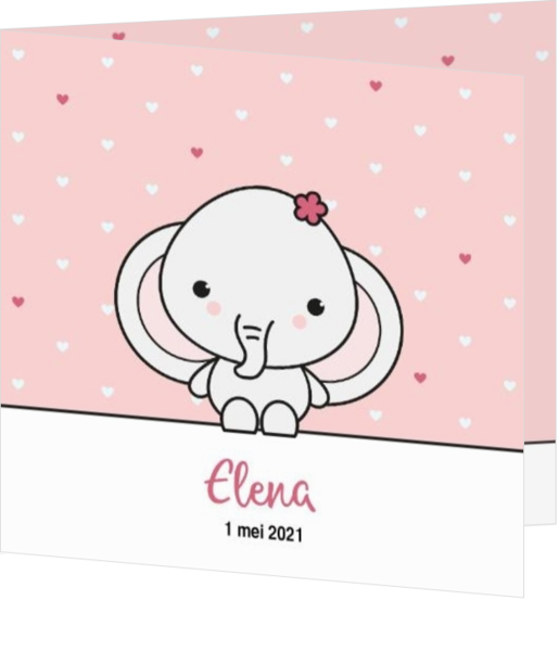 Geboortekaartjes met dieren thema - Geboortekaartje met olifantje en hartjes meisje