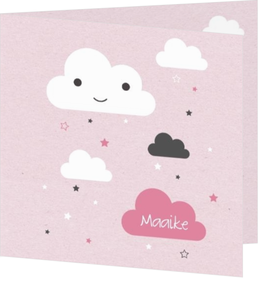 Sterren, wolkjes en regenbogen ontwerpen - geboortekaartje voor meisje met wolkjes en sterren
