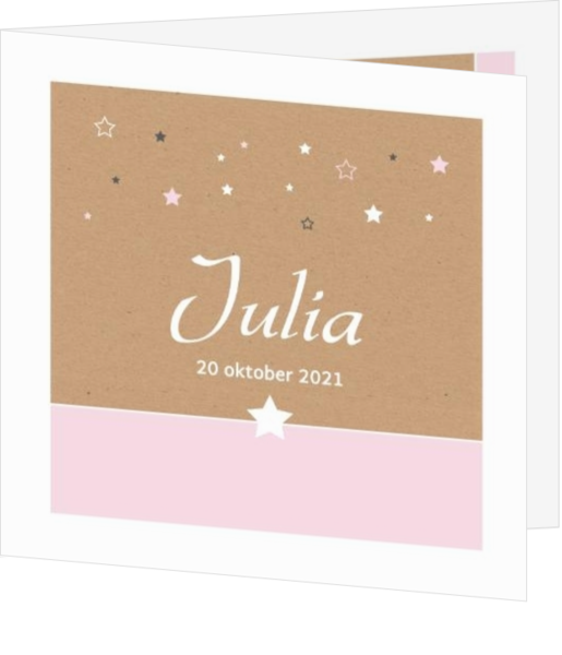 Geboortekaartje voor een dochter of meisje - Geboortekaartje roze met kraft en sterren