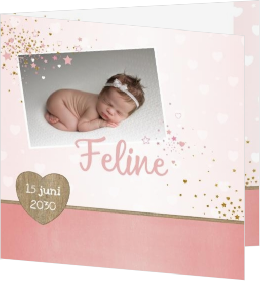 Geboortekaartje confetti sterren met foto meisje