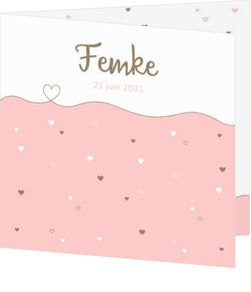Lief en schattige geboortekaartje ontwerpen - Lief geboortekaartje in roze met lijn en hartjes