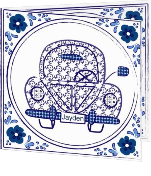 Geboortekaartjes met Hollands design - geboortekaartje delft blue car, vk