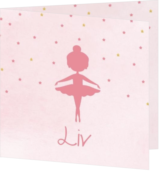 Geboortekaartje roze waterverf met silhouet meisje