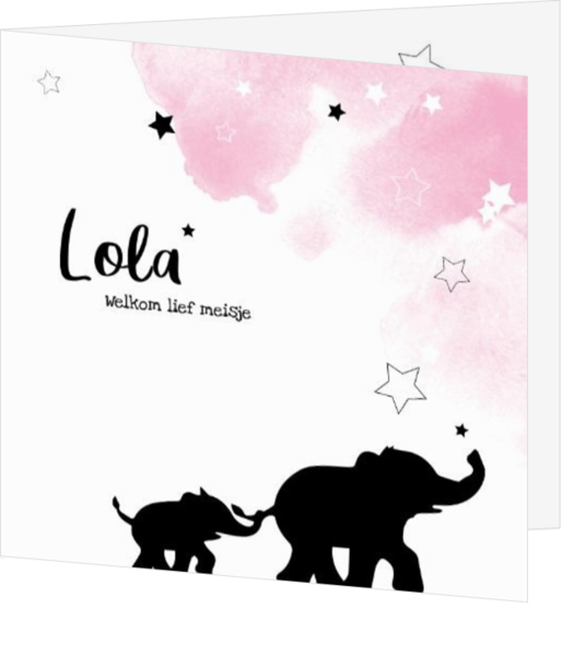 Geboortekaartje silhouet olifantje meisje