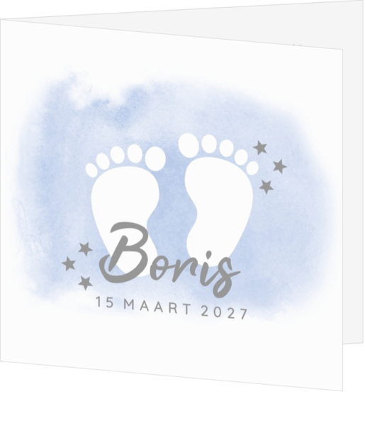 Geboortekaartje jongen met voetjes op lichtblauw aquarel