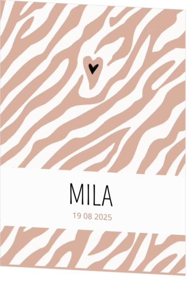 Geboortekaart zebra print met hartje