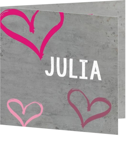 Geboortekaartje voor een dochter of meisje - geboortekaartje roze hartjes op beton, vk