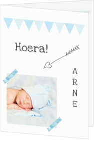 Hip geboortekaartje - hip geboortekaartje jongen met pijl, vlaggetjes en foto mak1606163, rh