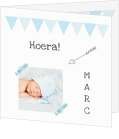 Hip geboortekaartje - hip geboortekaartje jongen met pijl, vlaggetjes en foto mak1606102, vk