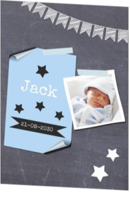 Geboortekaartje met eigen foto, wel zo uniek! - hip geboortekaartje op krijtbord met eigen foto jongen mak16081205, erh