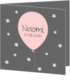 Strak ontworpen geboortekaartjes - geboortekaartje meisje met ballon en sterren mak16101402, vk