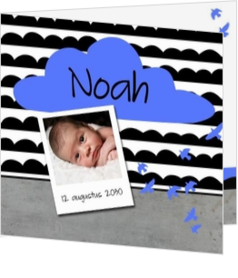 Geboortekaartje met eigen foto, wel zo uniek! - hip geboortekaartje met wolkje, vogels en eigen foto jb17010401, vk
