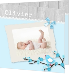 Geboortekaartje met eigen foto, wel zo uniek! - geboortekaartje met foto blauw 20140113, vk