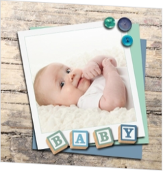 Geboortekaartje met eigen foto, wel zo uniek! - foto geboortekaartje prikbord hout jongen jb17022104, evk