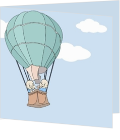 Geboortekaartjes voor een tweeling geboorte - geboortekaartje tweeling jongens in luchtballon jb17042410, vk