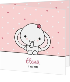 Lief en schattige geboortekaartje ontwerpen - Geboortekaartje met olifantje en hartjes meisje