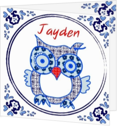 Geboortekaartjes met Hollands design - geboortekaartje delft blue big owl, vk