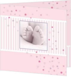 Handjes en voetjes als geboortekaartjes ontwerp - geboortekaartje babyvoetjes meisje met sterretjes en hartjes, vk