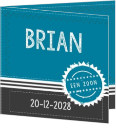 Stoer geboortekaartje ontwerpen - stoer geboortekaartje grijs blauw met stempel, vk