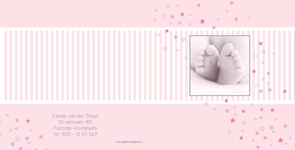 geboortekaartje voetjes meisjes roze Achterkant/Voorkant