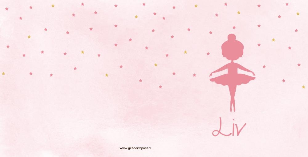 Geboortekaartje roze waterverf met silhouet meisje Achterkant/Voorkant