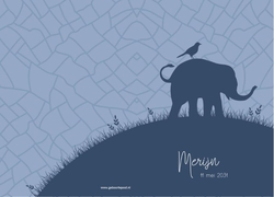 Trendy geboortekaartje met silhouet van een olifantje met vogel Achterkant/Voorkant
