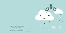 Geboortekaartje jongen met wolken en regenboog Achterkant/Voorkant