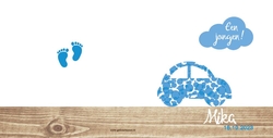 Geboortekaartje blauwe rondjes auto Achterkant/Voorkant