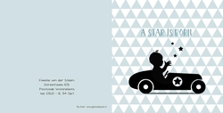 Geboortekaartje driehoek met jongen in auto Achterkant/Voorkant
