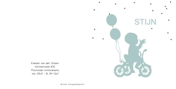 Geboortekaartje jongen op fiets met ballonnen Achterkant/Voorkant