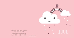 Geboortekaartje meisje met wolken en regenboog Achterkant/Voorkant