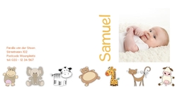 Geboortekaartje met diertjes en eigen foto Achterkant/Voorkant