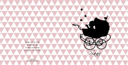 Geboortekaartje retro silhouet kinderwagen meisje Achterkant/Voorkant