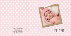 Geboortekaartje roze met witte stippen en foto Achterkant/Voorkant