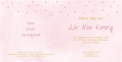 Geboortekaartje roze waterverf met silhouet meisje Binnenkant