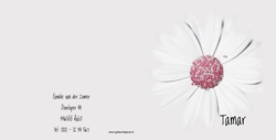 Geboortekaartje witte bloem met roze muisjes Achterkant/Voorkant