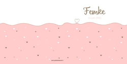 Lief geboortekaartje in roze met lijn en hartjes Achterkant/Voorkant